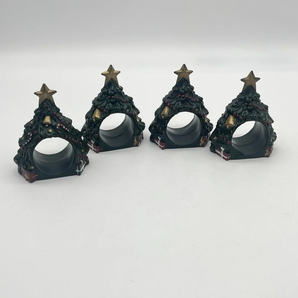 Christmas Napkin Rings Christmas Tree Shape Gold‎ Star Resin 3
